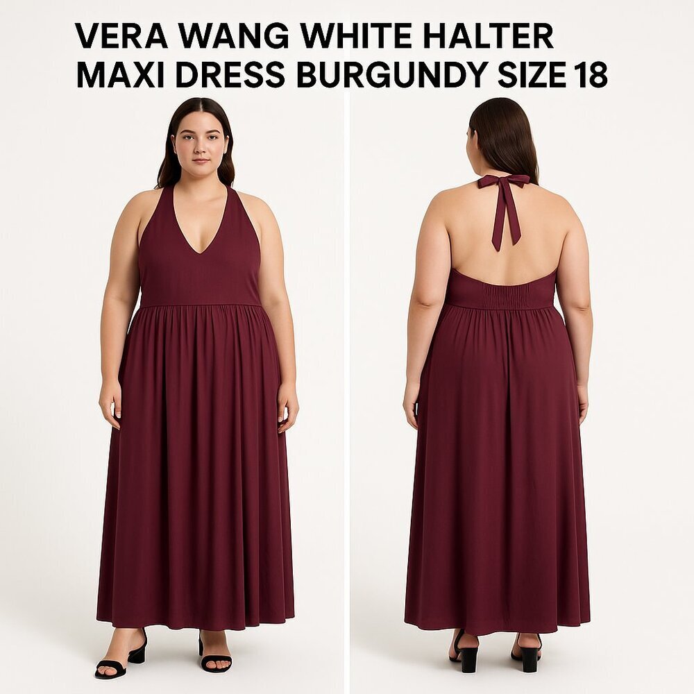 Vera Wang White Halter Maxi Dress Burgundy Size 18 NWT